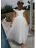 Flutter Sleeves Ivory Lace Tulle Flower Girl Dress